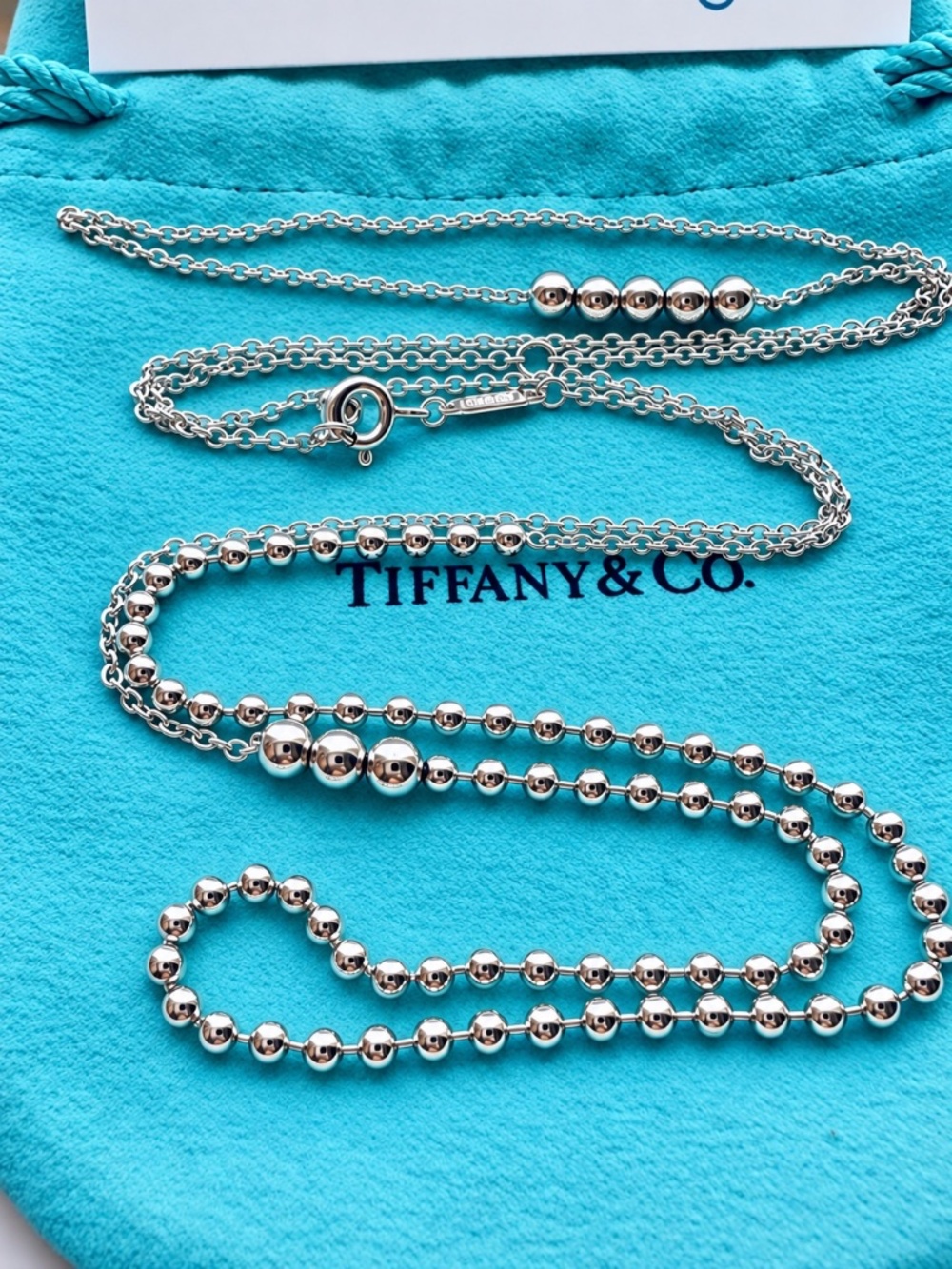 New Tiffany & Co Mixed Bead Chain Necklace in Silver 28-30"